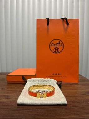 Hermes Orange And Gold Clic H Bracelet